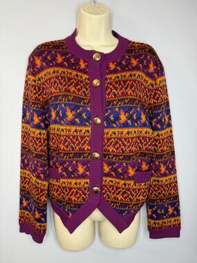 VGT Yves Saint Laurent Rive Gauche Wool Fair Isle Cardigan Gold Buttons Multi 6